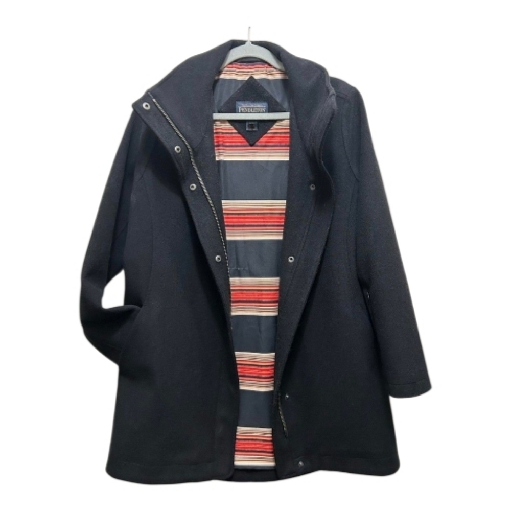 Pendleton Black Coat Womens SMALL Virgin Wool Blend Mid Length Water Resistant